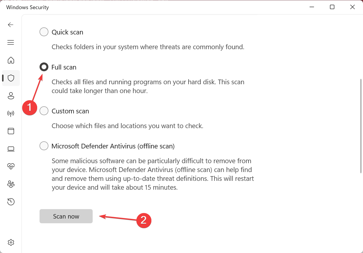 Запуск полного сканирования