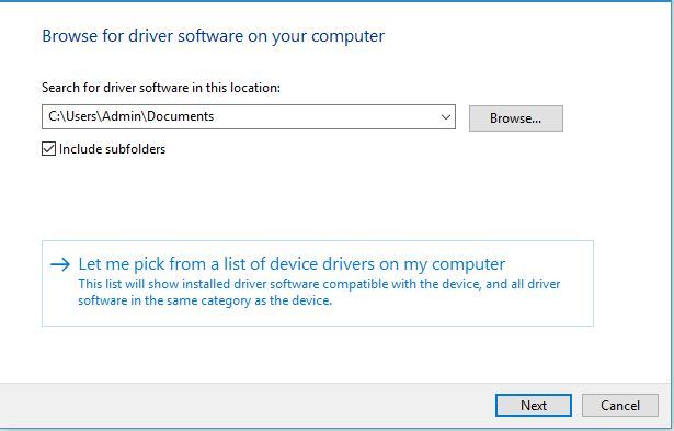 Выбор драйвера из списка в Диспетчере устройств