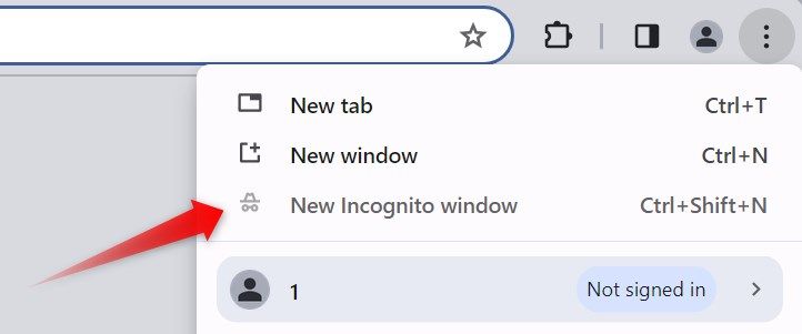Приватный режим в Chrome затемнён в меню браузера после применения политики.