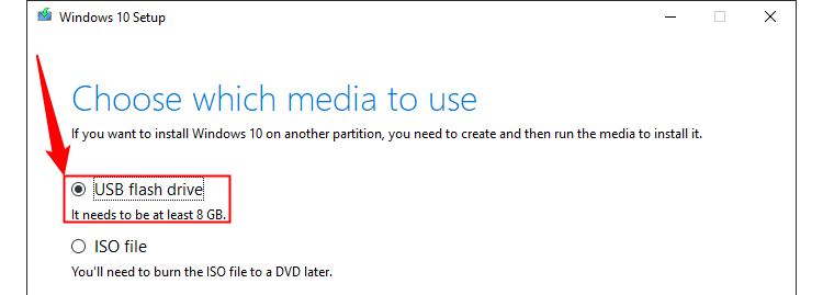 Выбор 'USB-накопитель' вместо ISO.