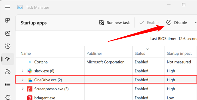 Отключение программы автозагрузки в Диспетчере задач.