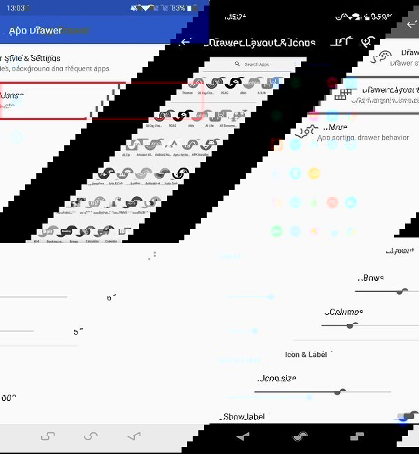 Параметры ящика приложений в Apex Launcher