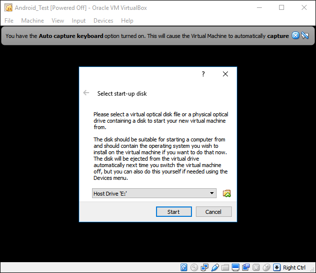 Выбор ISO-образа Android в VirtualBox