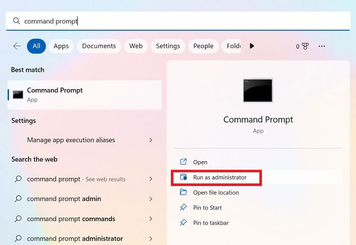 Ventana del Símbolo del sistema preparada para ejecutar chkdsk con privilegios de administrador