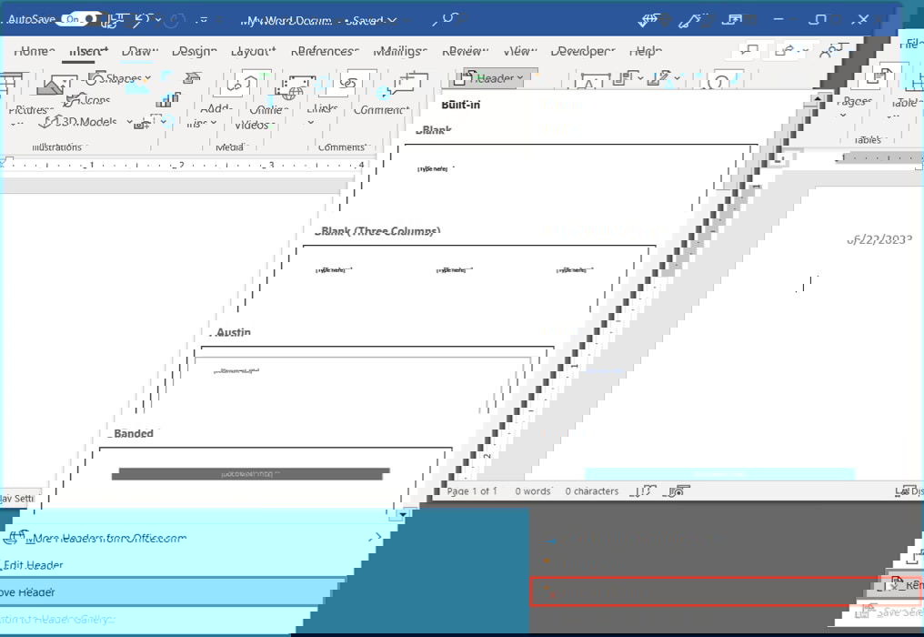 Remove Header in Word