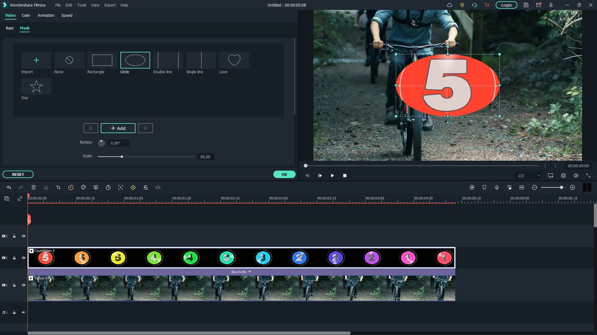 выбор маски в filmora