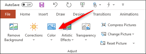 Опция цвет в группе Коррекция