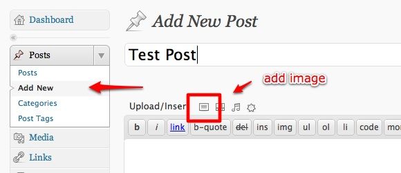 Интерфейс Wordpress с кнопкой добавления изображения