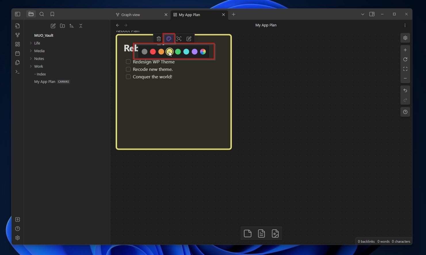 Выбор цвета и удаление элемента в мини меню