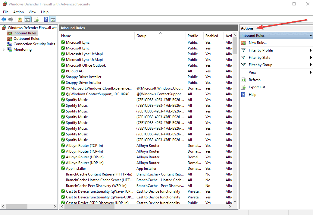 Скриншот: Создать новое входящее правило