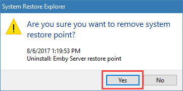 Подтверждение удаления точки восстановления