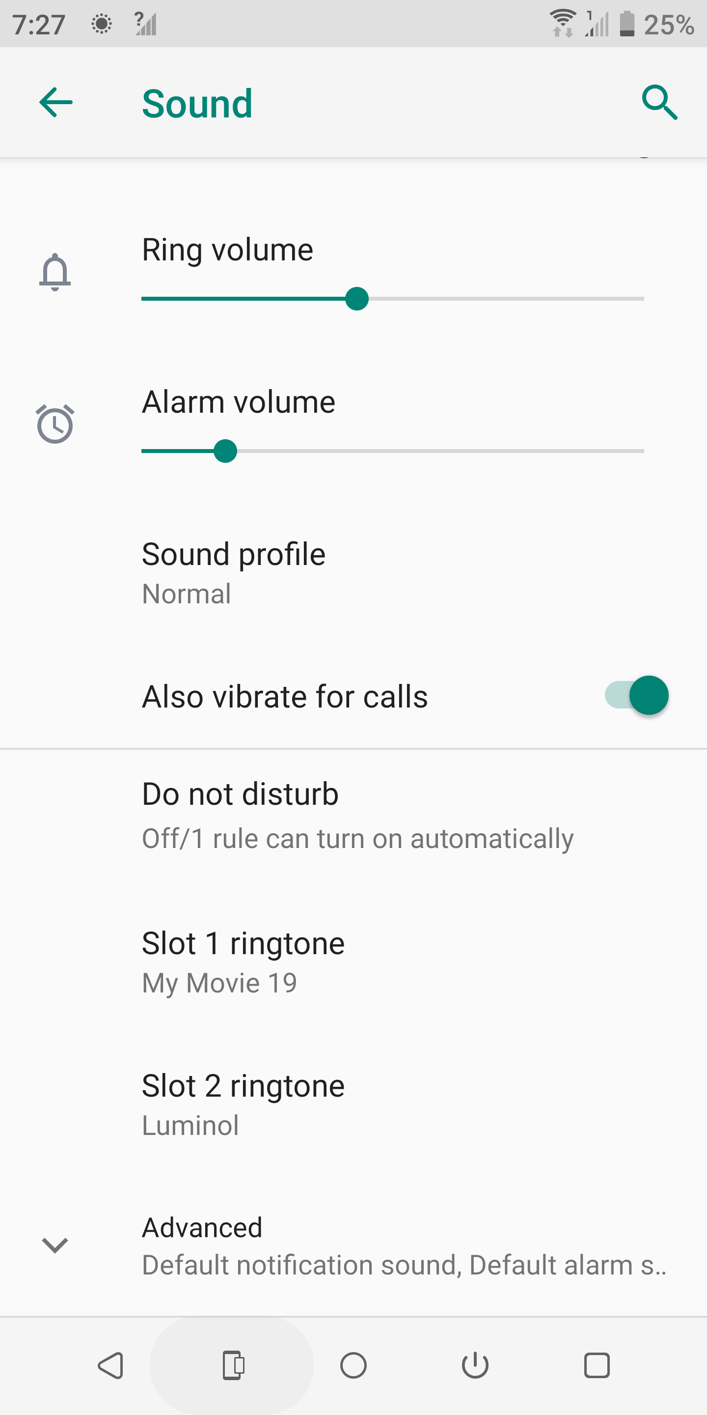 Экран настроек 'Звук' на Android