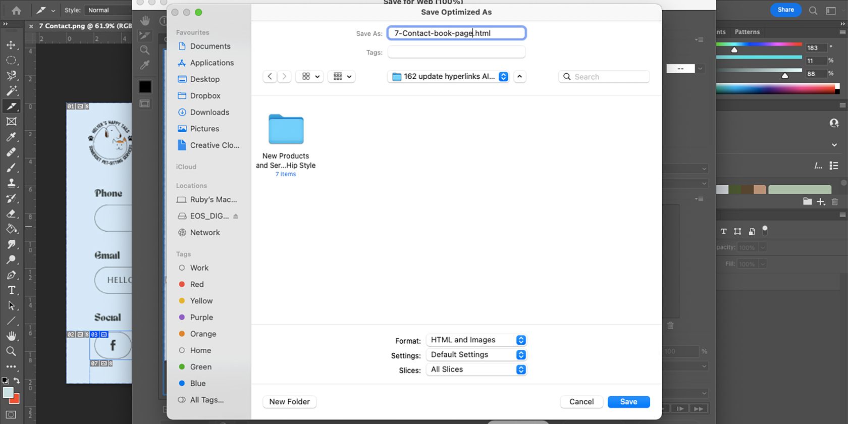 Photoshop save for HTML image menu.