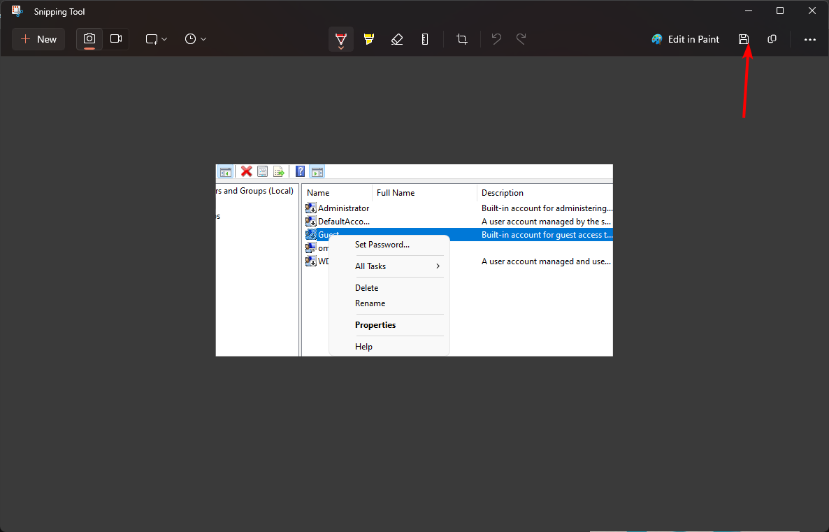 Сохранить обрезанное изображение в Snipping Tool