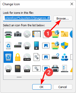 Окно Browse для подбора файла с иконкой