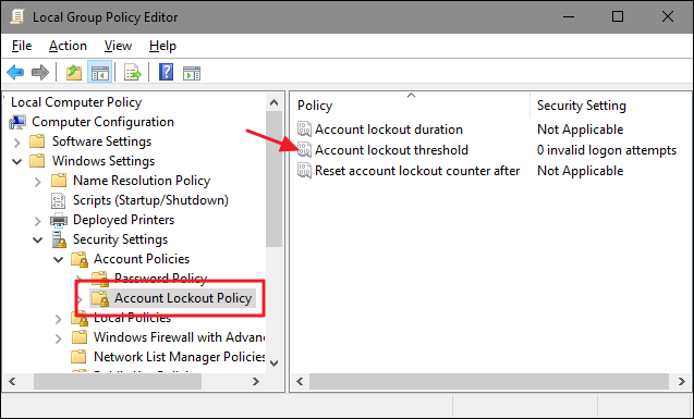 Путь к политикам Account Lockout Policy в gpedit.msc