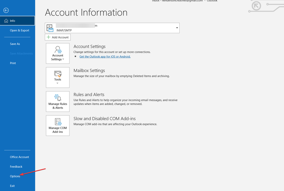 Параметры Outlook — включение режима разработчика