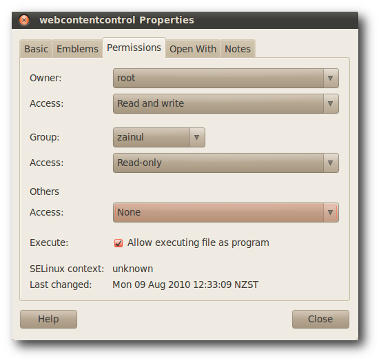 Изменение прав доступа для webcontentcontrol