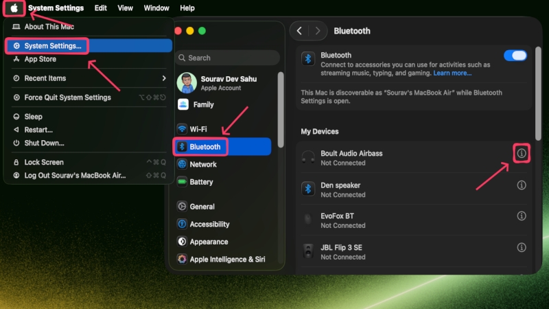 Настройки Bluetooth: забыть устройство
