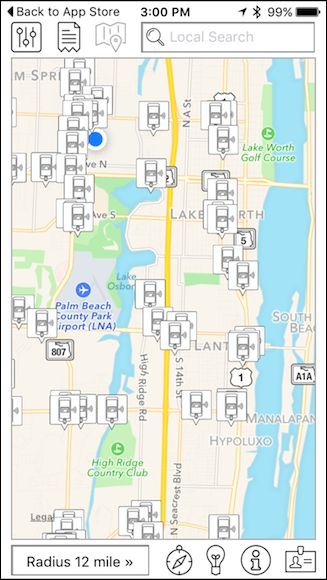 Начальный экран Pay Finders со множеством точек на карте