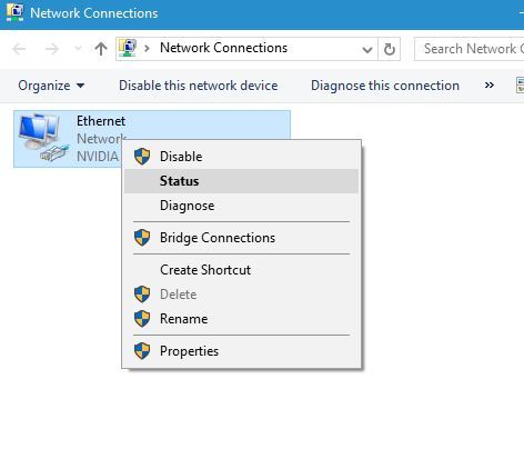 Состояние сетевого подключения в Windows 10