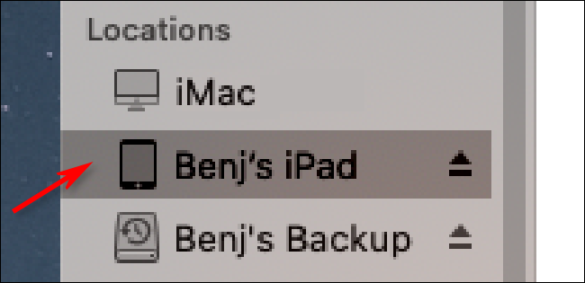 Расположение iPad в Finder
