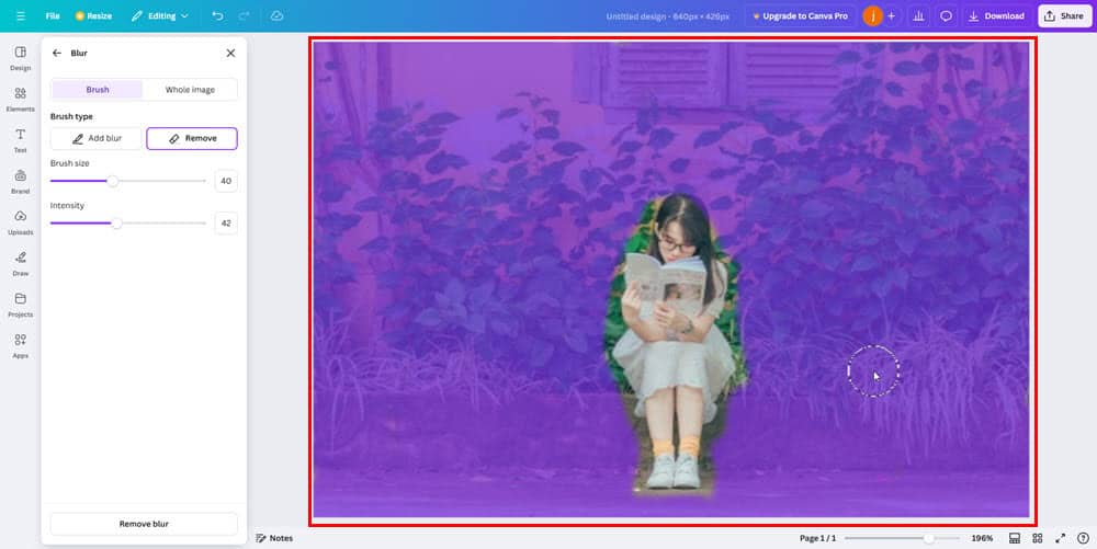 Выделение области для размытия кистью