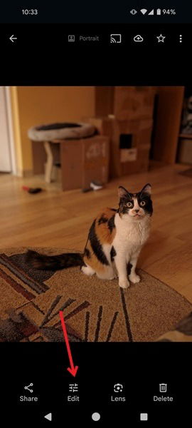 Нажмите кнопку Изменить в приложении Google Photos