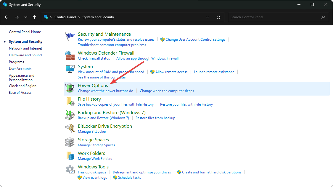 Окно параметров электропитания Панели управления