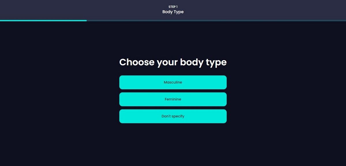 Выбор типа тела для аватара Ready Player Me