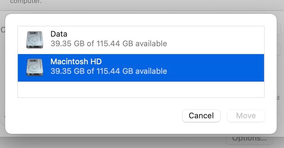 Скриншот выбора тома для кэша