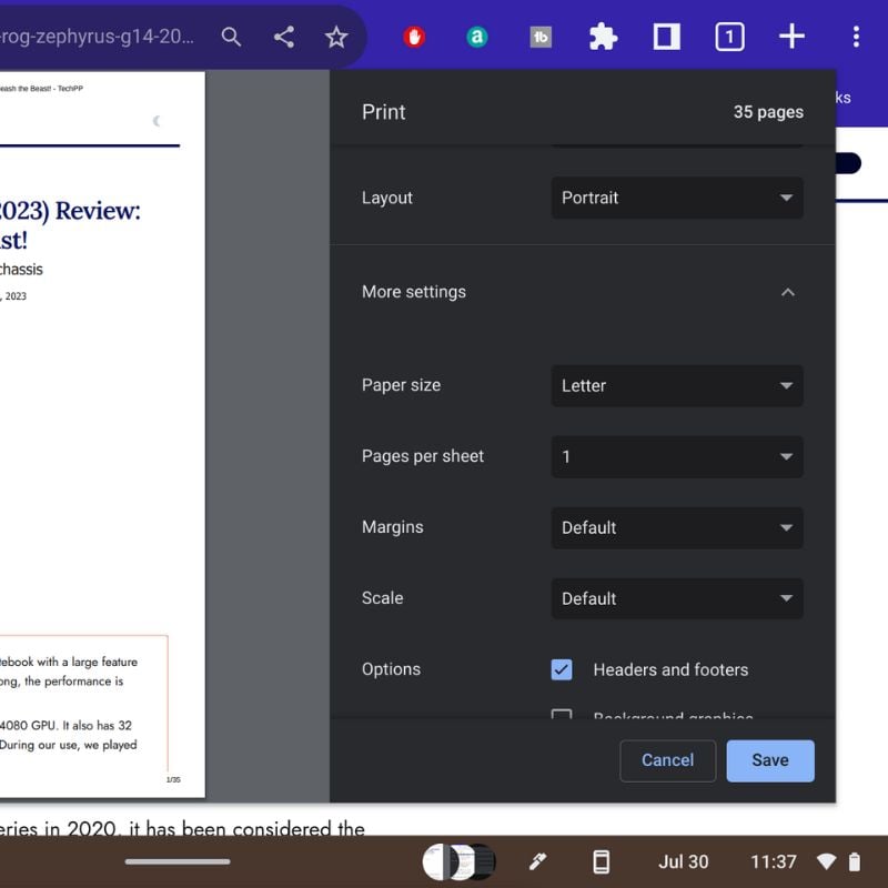 Параметры печати