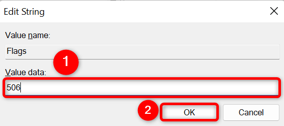 В поле значения введите 506 и нажмите OK.