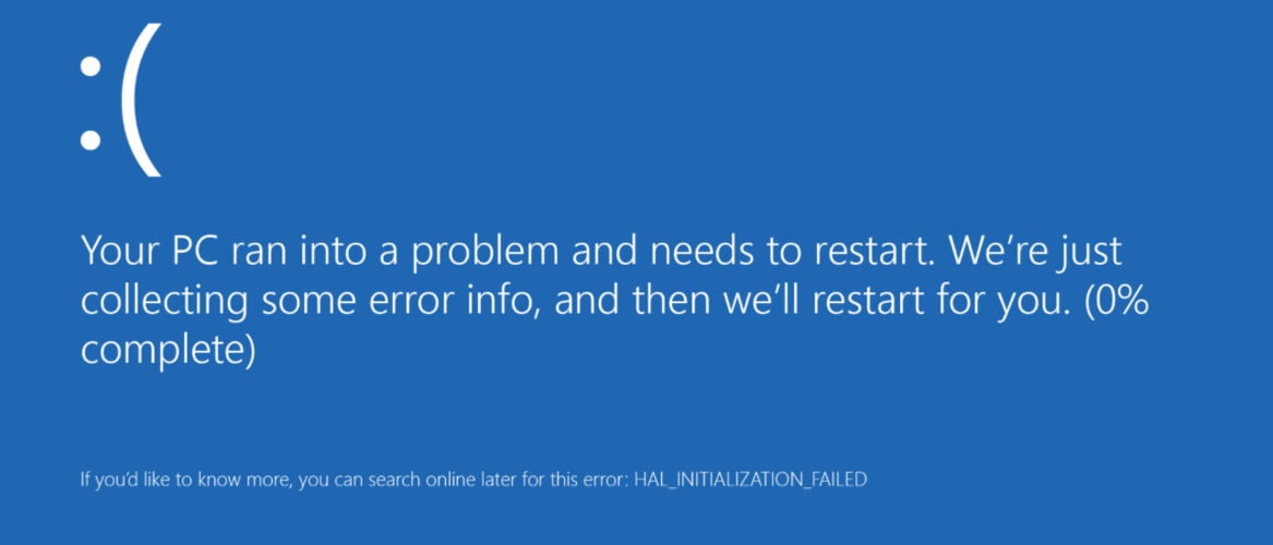 Фальшивый BSoD с сообщением HAL_INITIALIZATION_FAILED