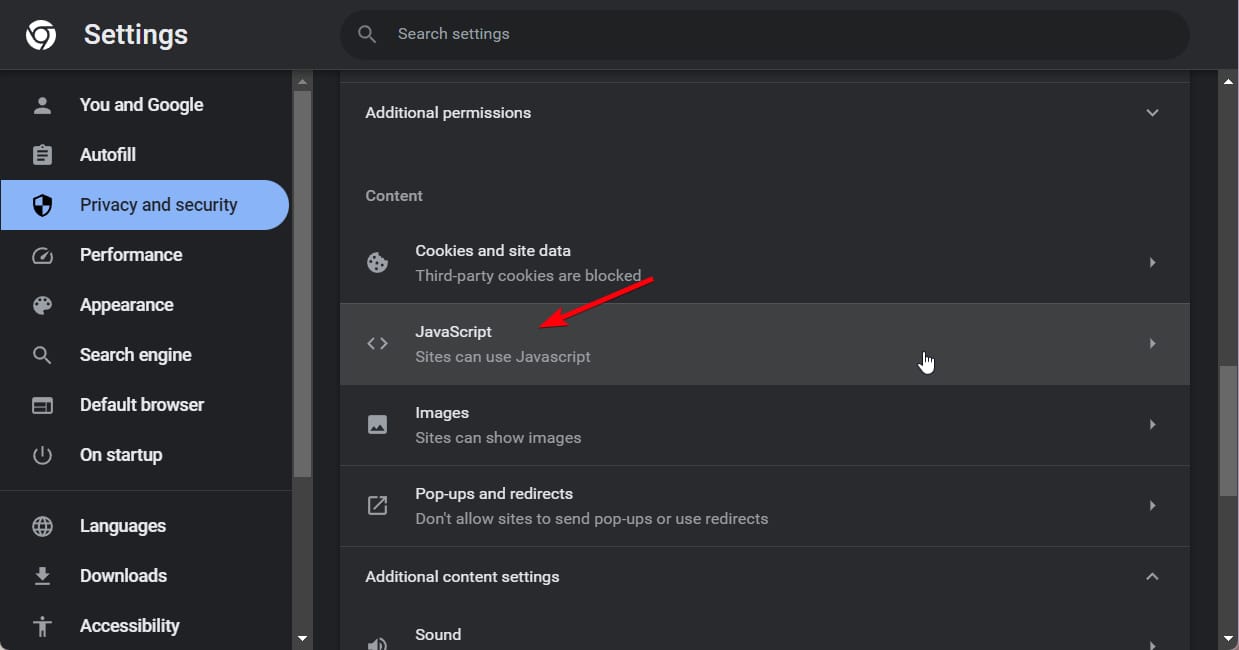 Разрешение JavaScript для сайта