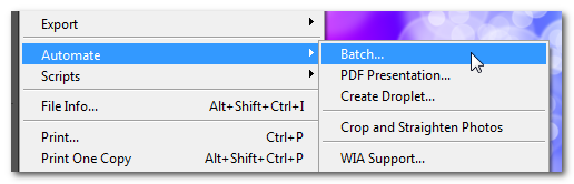 Переход в меню Batch: File → Automate → Batch