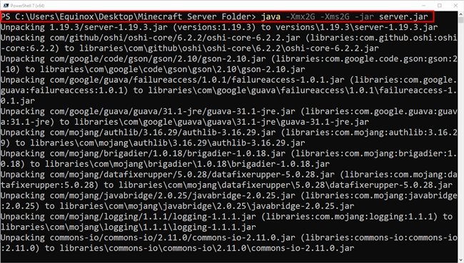 Вывод консоли при запуске Java команды
