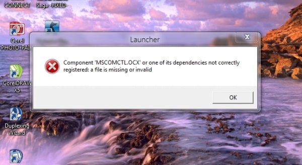 Диалог ошибки MSCOMCTL.OCX в Windows
