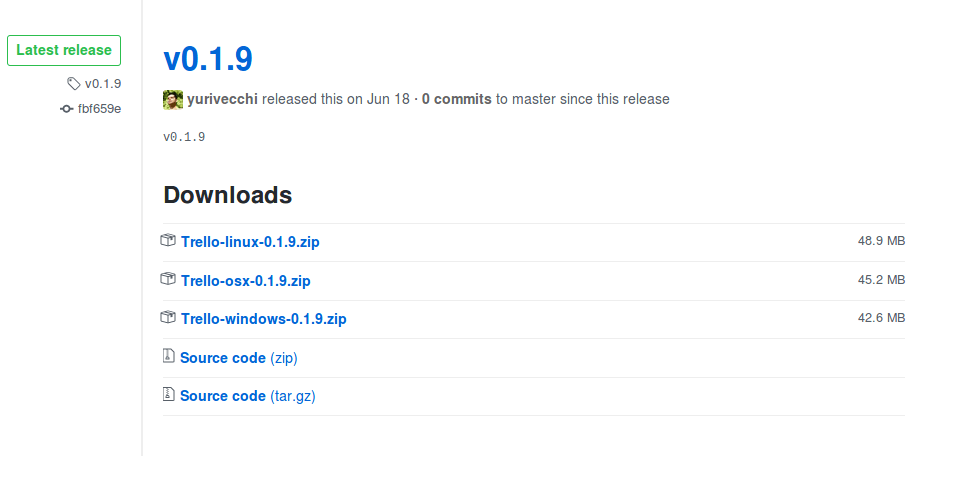 Страница загрузки неофициального Trello для Linux