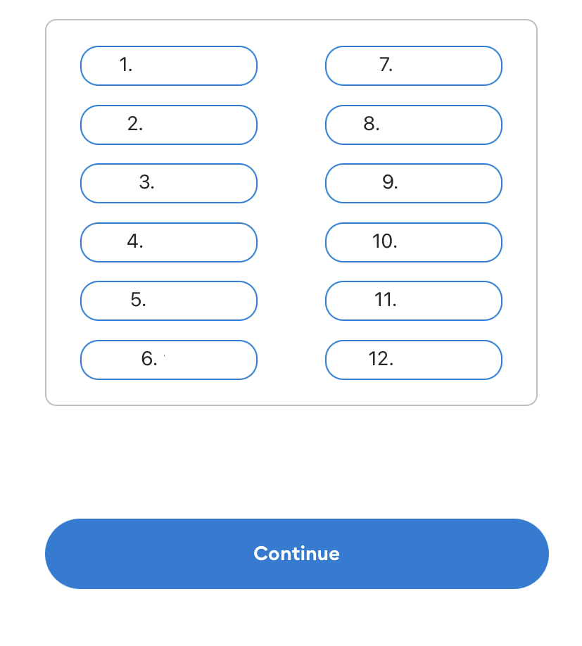 страница подтверждения фразы восстановления