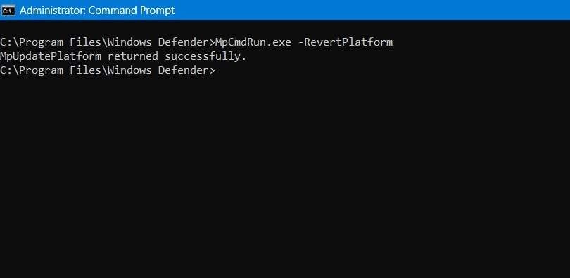 Откат платформы Windows Security к предыдущей версии