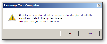Предупреждение о перезаписи данных перед началом восстановления