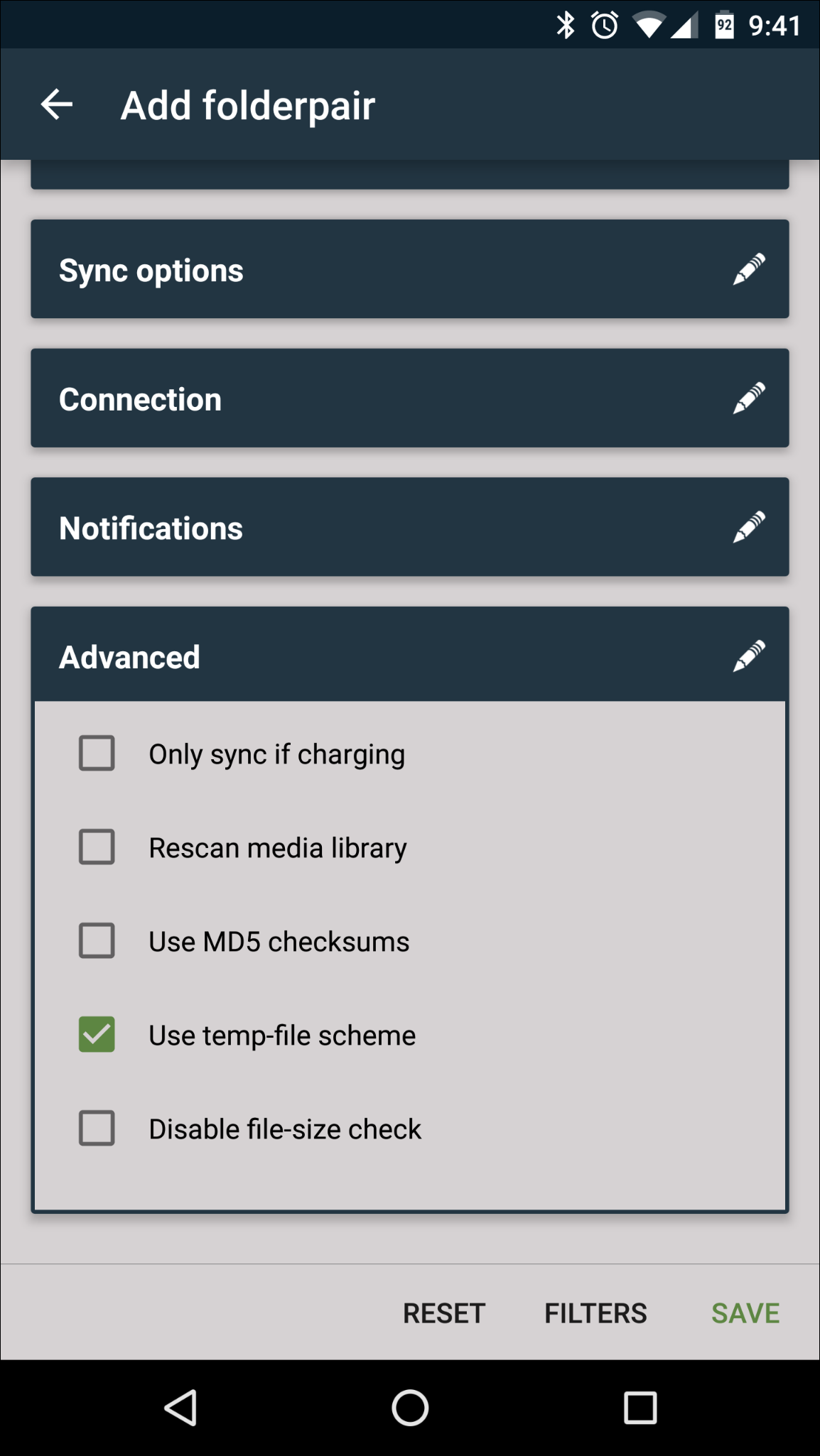 Сохранение настроек folderpair