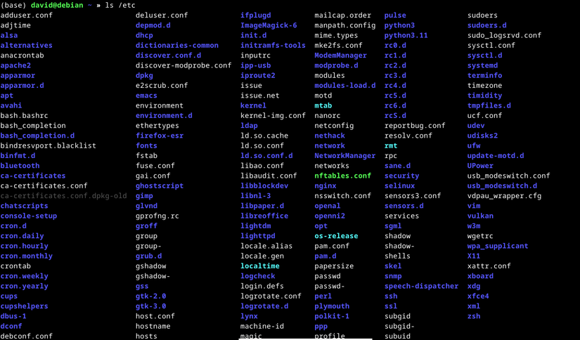 /etc 디렉터리 내용을 ls로 나열한 화면.