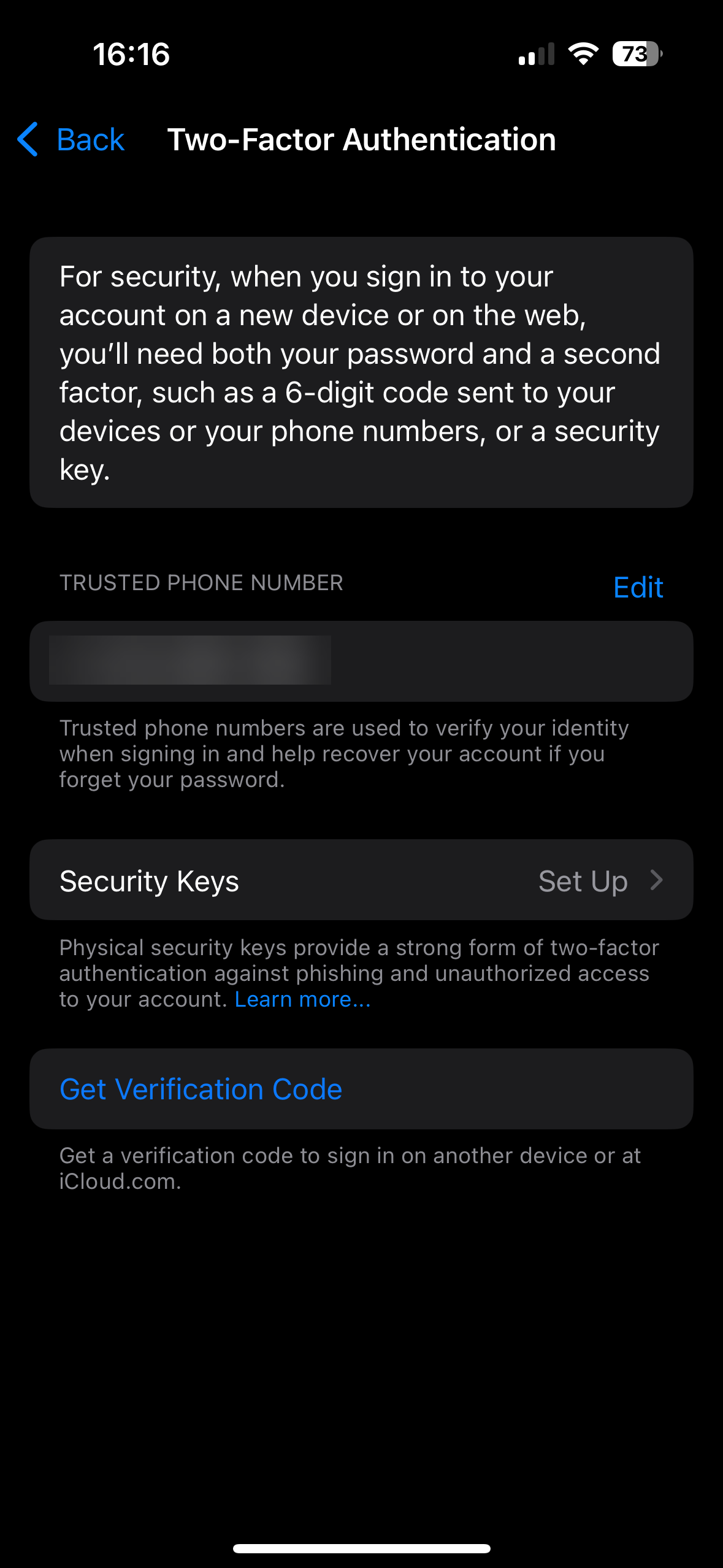 Настройки двухфакторной аутентификации на iPhone