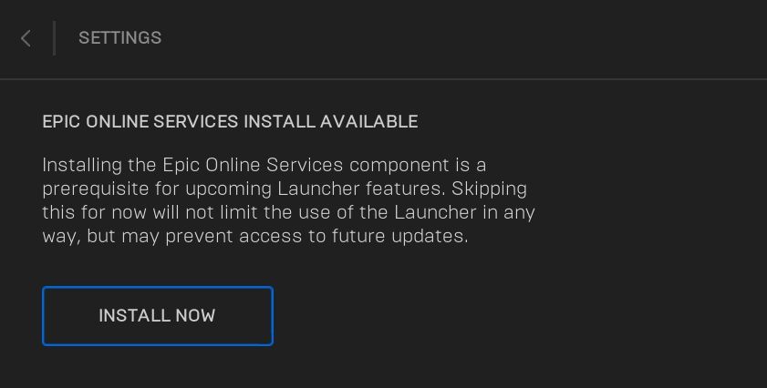 Обновление Epic Games Launcher в настройках приложения