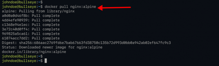 Загрузка образа nginx:alpine