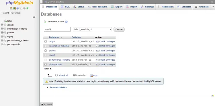 Управление базами данных в phpMyAdmin