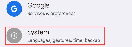 Экран настроек Google Pixel: переход в раздел «Система».