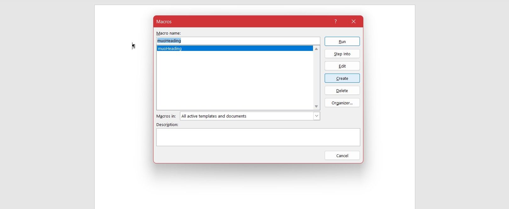 Меню макросов в Word
